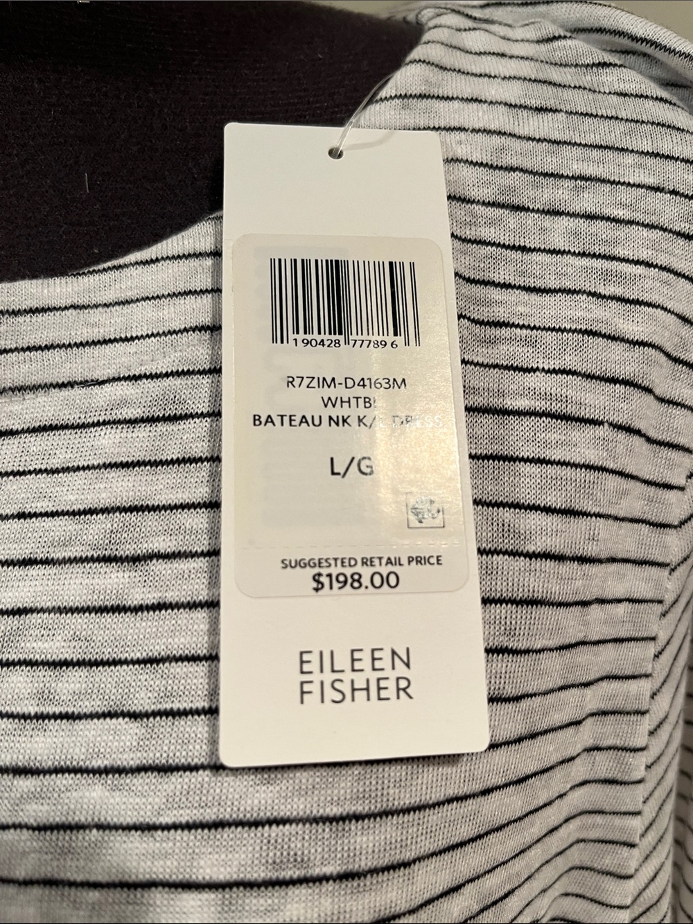 Eileen Fisher White & Black Striped Organic Linen Jersey Dress, New with tags - Picture 3 of 4